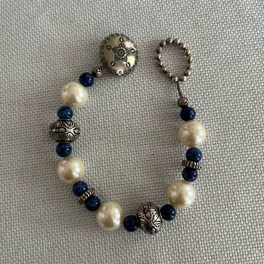 Silver and Faux Pearl Beaded Bracelet